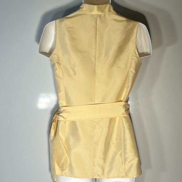 Casual Corner SZ6 Butter Yellow Silk Wrap Top Chic Old Money Quiet Luxury Capsul - Picture 6 of 9